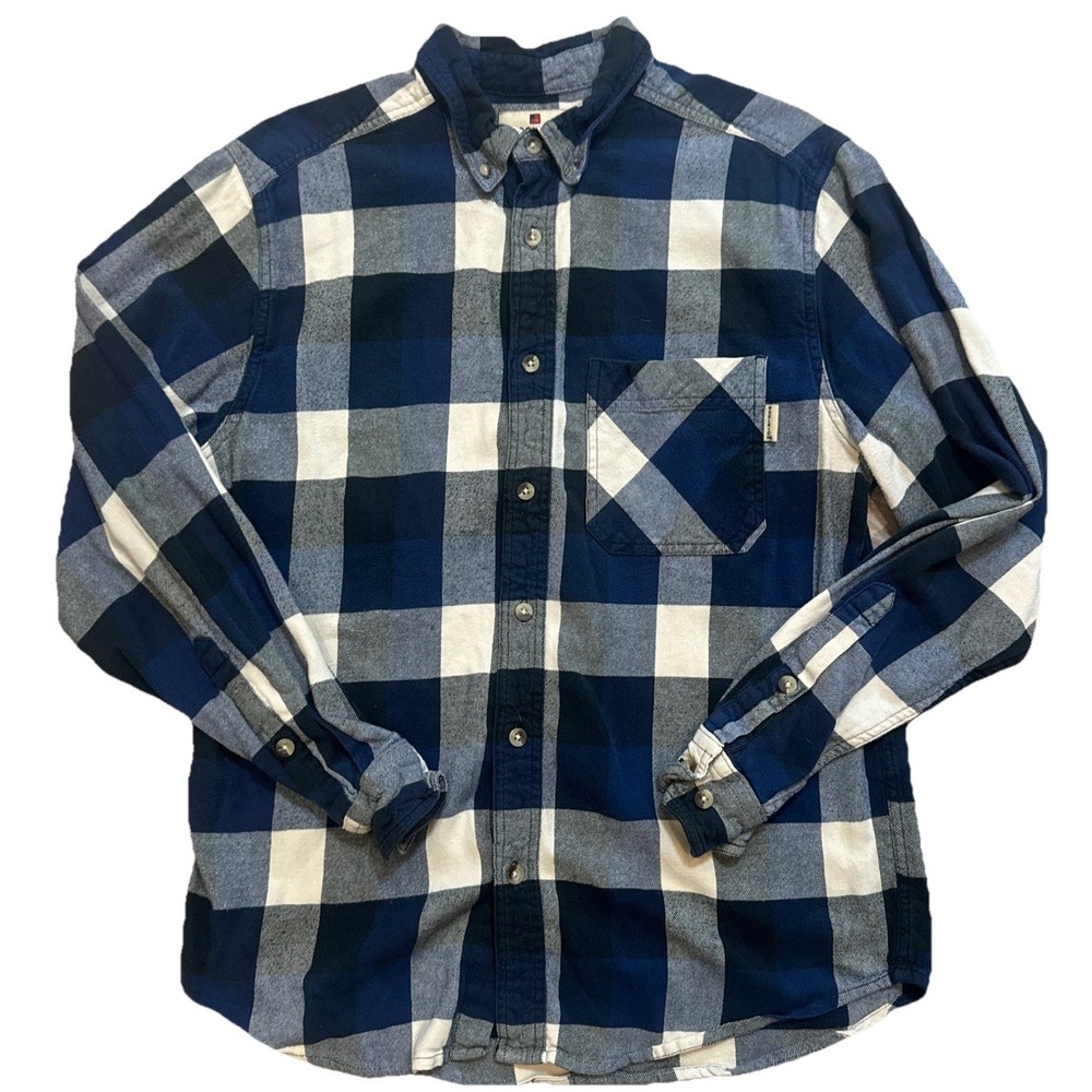Woolrich Button Up Long Sleeve Shirt Mens Medium Plaid Blue & White